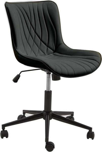 EROMMY Armless Office Chair, Small Armless Desk Chair with Wheels for Women, Adjustable and Swivel Modern Faux Leather Vanity with Back, Ergonomic Rocking16
