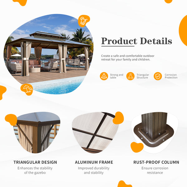 EROMMY 12' x 20' Outdoor Patio Gazebo Hardtop Gazebo with Polycarbonate Double Roof for Garden, Patio, Lawns