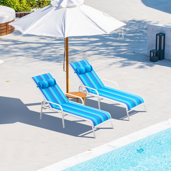 Hommow Outdoor Chaise Lounge Chair, Set of 2 Adjustable Patio Chaise Lounges for Beach Yard Pool,Blue