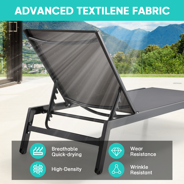 Hommow Outdoor Chaise Lounge Chair with Wheels and Mesh Seat,Aluminum Reclining Chair