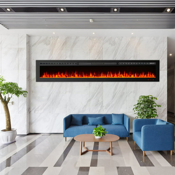 Hommow 100" Electric Fireplace Recessed and Wall Mounted,12 Flame Color Fireplace Heater Ideal for Family Room,Bedroom