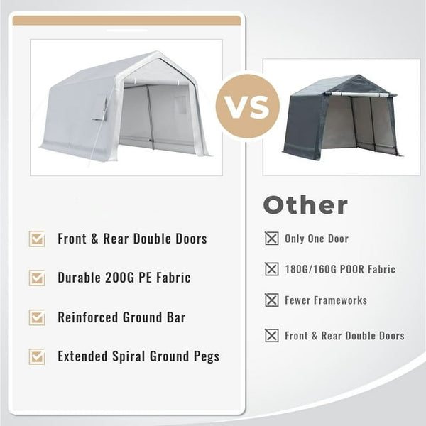 Hommow 8'x14' Portable Outdoor Storage Shelter, Heavy Duty Carport, Garage Tent Canopy for Motorcycle, Firewood