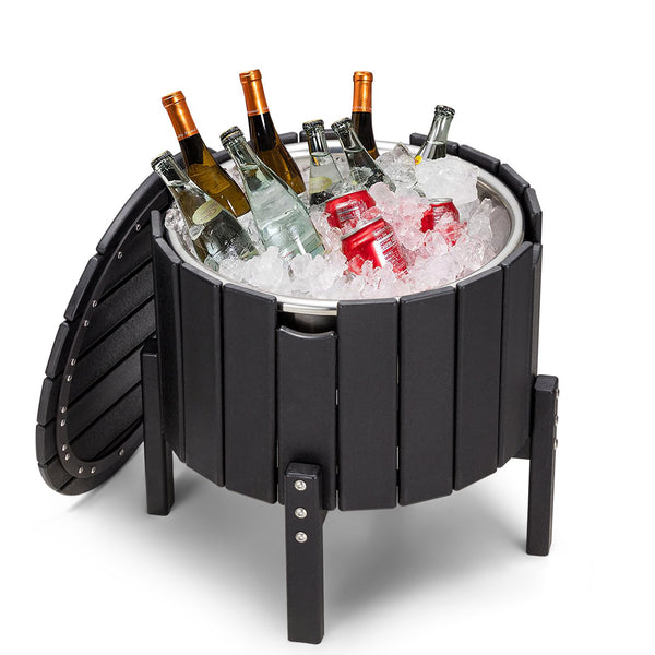 Yoleny Outdoor Patio Cooler, Cooler Table for Patio and Deck, HDPE, Black