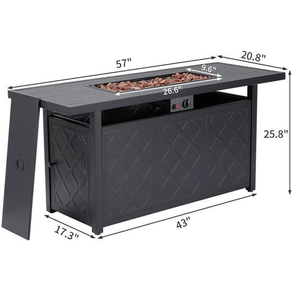 Erommy 57" Propane Fire Pit Table Outdoor, 50000 BTU Rectangular Auto-Ignition Gas Fire Table with Stainless Steel Burner and Lid