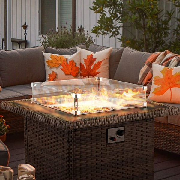 Erommy 21.3" Square Propane Fire Pit Wind Guard for 32" Fire Table 4.7" High