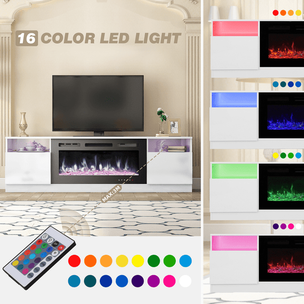 Mellcom 70'' Fireplace TV Stand with 36'' Electric Fireplace, Entertainment Center, TV Console for TVs up to 80'' for Living Room, White