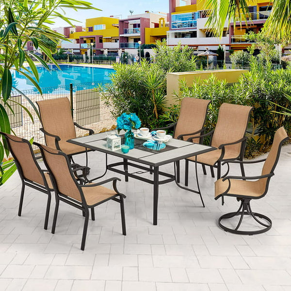 Erommy 7 PCS Patio Dining Set, Outdoor Table Chair Set, Large Metal Table with Umbrella Hole, High Back Chair for Patio, Garden, Lawn