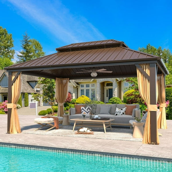 12'x16' Hardtop Gazebo with Galvanized Steel Double Roof & Aluminum Frame, Outdoor Gazebo