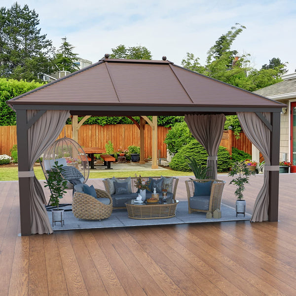 Yoleny 10’ ×13’ Hardtop Galvanized Steel Outdoor Gazebo Canopy, Brown