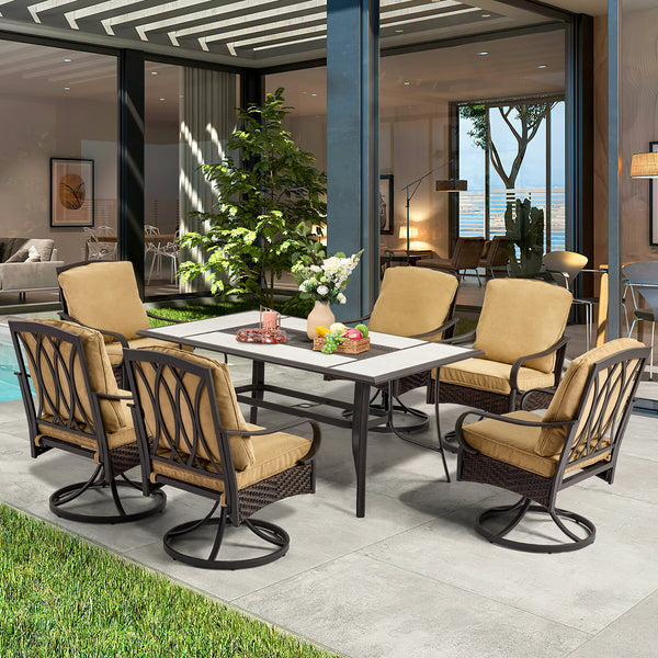 Yoleny 7-Piece Outdoor Dining Furniture Set with Cushion and Stitching Stripes