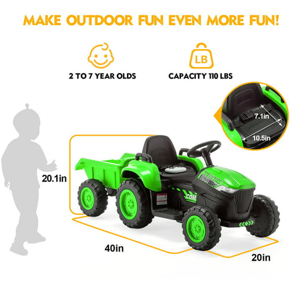 Hommow Kids Ride on Tractor with Remote Control, 12V 7AH Battery Powered Electric Tractor with 30W Dual Motors/Cool Lights/Bluetooth Music for Kids, Green