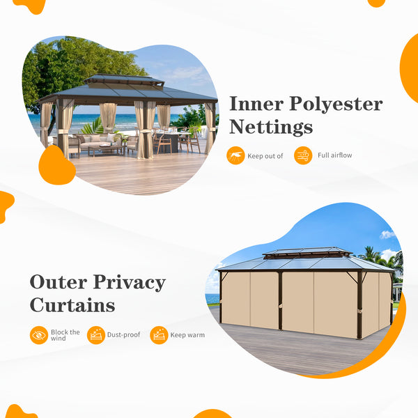 EROMMY 12' x 20' Outdoor Patio Gazebo Hardtop Gazebo with Polycarbonate Double Roof for Garden, Patio, Lawns