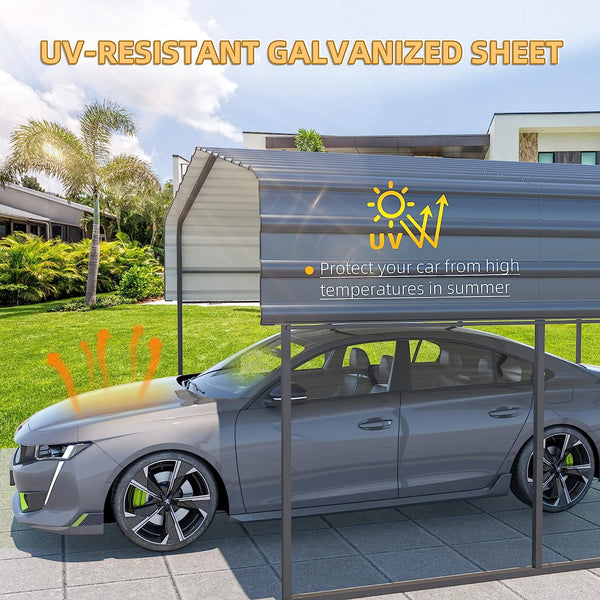 Hommow 10 x 15 ft Carport with Galvanized Steel Roof, Multi-Use Shelter, Sturdy Metal Carport for Cars, Boats, and Tractors