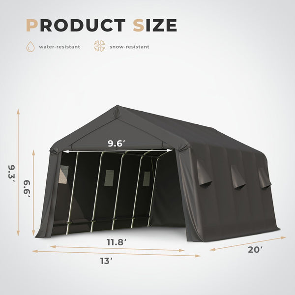 Hommow 13'x20' Portable Outdoor Storage Shelter, Heavy Duty Carport, Garage Tent Canopy for Motorcycle, Firewood