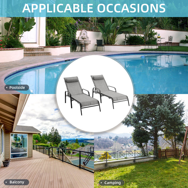 Hommow Outdoor Chaise Lounge Chair, Set of 2 Adjustable Patio Chaise Lounges for Beach Yard Pool, Gray
