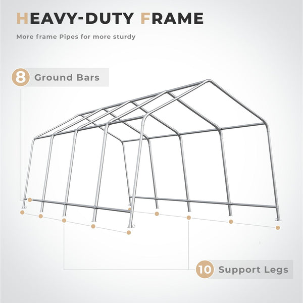 Hommow 11'x20' Portable Outdoor Storage Shelter, Heavy Duty Carport, Garage Tent Canopy for Motorcycle, Firewood