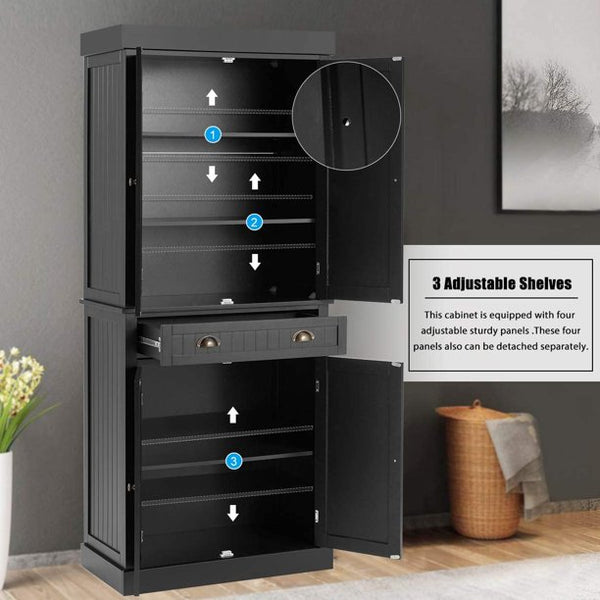 Erommy Kitchen Pantry, 72” Freestanding Storage Cabinets ,black