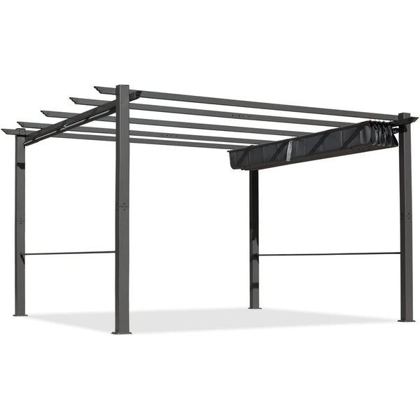 Mellcom 10' x 13' Outdoor Patio Pergola Gazebo with Retractable Canopy Roof,Gray