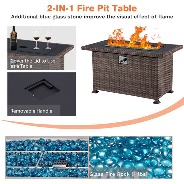 Erommy 50'' Propane Fire Pit Table with Cover, Aluminum Tabletop