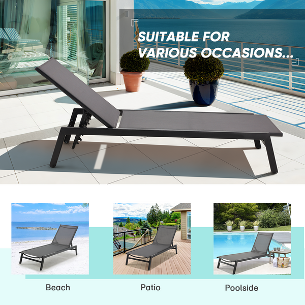 Hommow Outdoor Chaise Lounge Chair with Wheels and Mesh Seat,Aluminum Reclining Chair