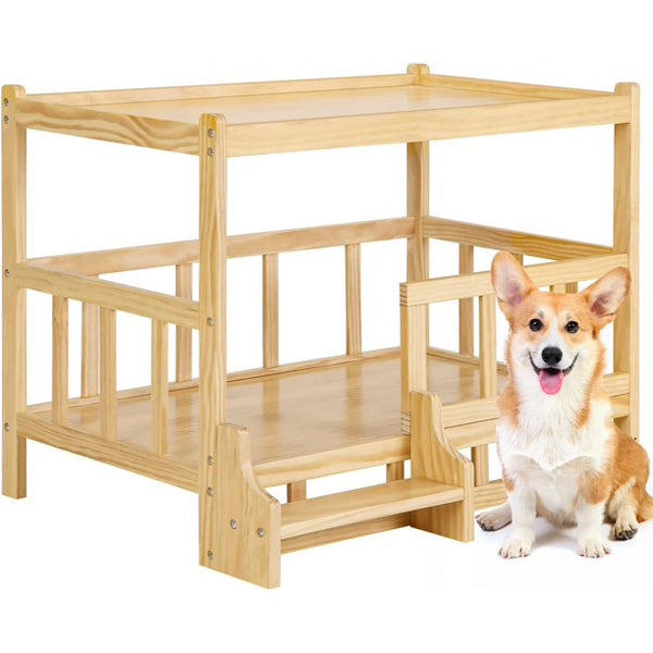 EROMMY Wooden Dog Bed Frame, Dog Kennel Furniture Waterproof, Dog Bed Stand for Large/Extra-Large Dogs