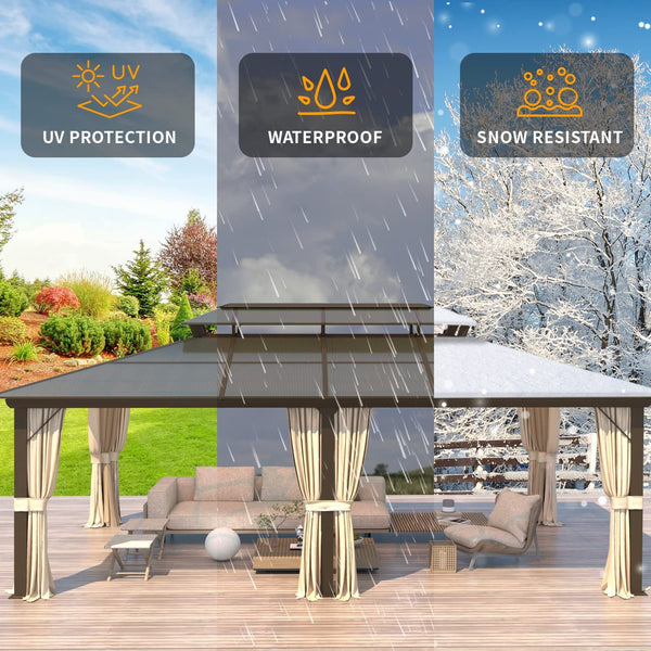 EROMMY 12' x 20' Outdoor Patio Gazebo Hardtop Gazebo with Polycarbonate Double Roof for Garden, Patio, Lawns
