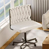 Criss Cross Legged Chair with Wheels, Modern Armless Office Desk Chair with Flannel Wide Seat, Swivel & Adjustable Height, 90-135°Reclining Comfy Ergonomic Task Chair for Home,Office (White)