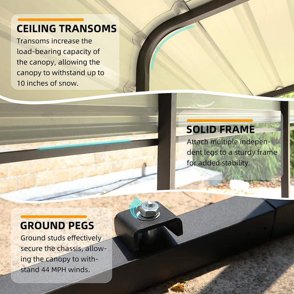 Hommow 12 x 20 ft Carport with Galvanized Steel Roof, Multi-Use Shelter, Sturdy Metal Carport for Cars, Boats, and Tractors