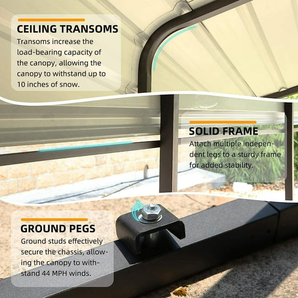 Hommow 10 x 15 ft Carport with Galvanized Steel Roof, Multi-Use Shelter, Sturdy Metal Carport for Cars, Boats, and Tractors
