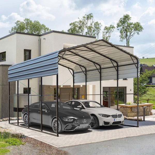 EROMMY 14x20 FT RV Metal Carport, Heavy Duty Car-Shelter with Galvanized Roof and Powder-Coated Frame, Easy Assembly Weather-Resistant Outdoor Car-Shed for RV, 2 Cars, Boat and Tractors, Gray