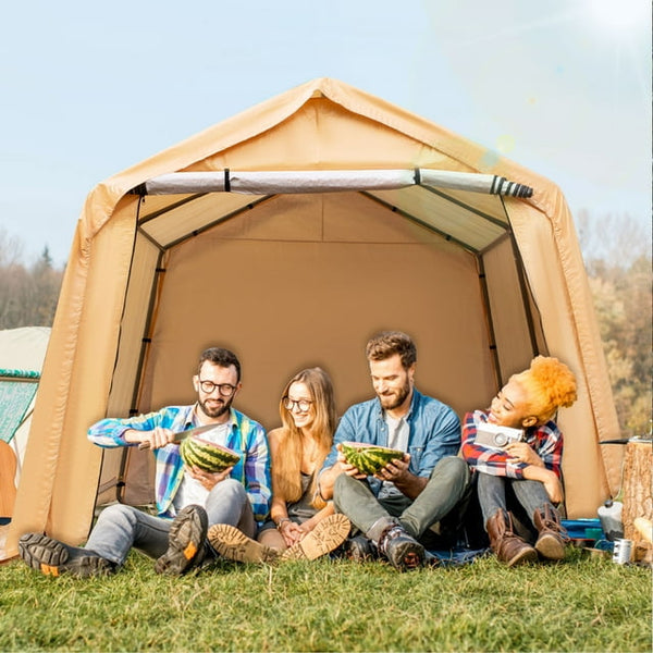 Hommow 10x10 ft Outdoor Storage Tent, Tool Shed, Carport, Portable Garage for Patio, Garden, Orange