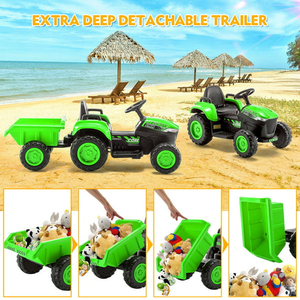 Hommow Kids Ride on Tractor with Remote Control, 12V 7AH Battery Powered Electric Tractor with 30W Dual Motors/Cool Lights/Bluetooth Music for Kids, Green