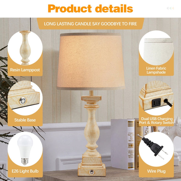 Hommow Table lamp Set of 2,Nightstand Lamps 3-Way Dimmable with 2 USB Charging Portsfor Living Room Bedroom