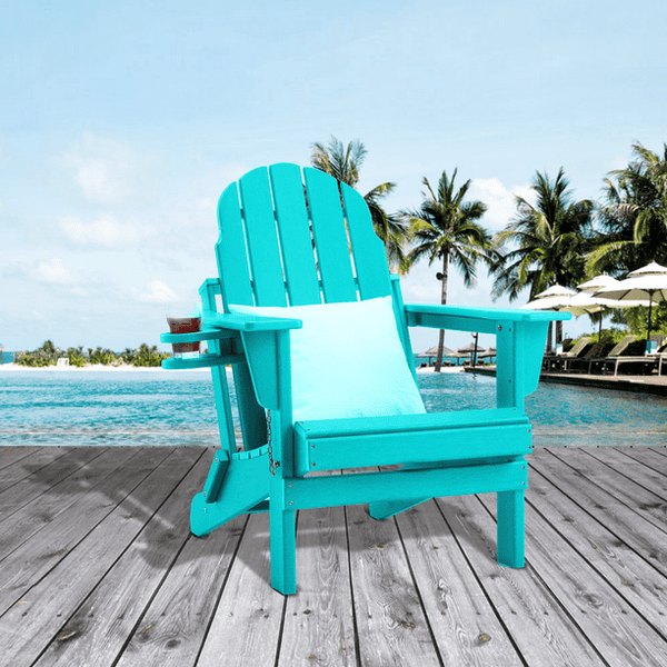 Erommy HDPE Folding Adirondack Chair, Patio Chair with Cup, Patio Lawn Chairs for Outdoors, Blue