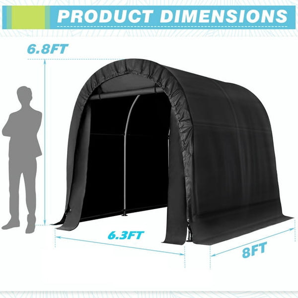 Hommow 7 FT x 8 FT Heavy Duty Storage Tent, Outdoor Tool Shed, Carport, Portable Garage for Patio, Garden, Black