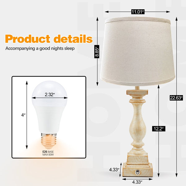 Hommow Table lamp Set of 2,Nightstand Lamps 3-Way Dimmable with 2 USB Charging Portsfor Living Room Bedroom