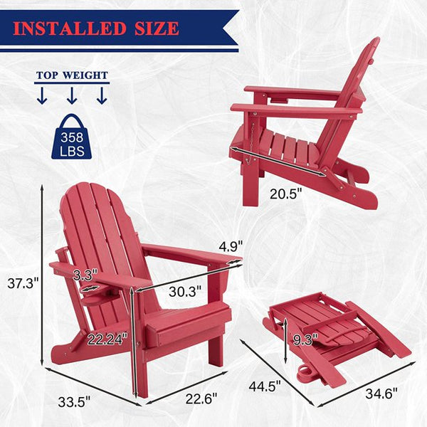 Erommy HDPE Folding Adirondack Chair, Patio Chair with Cup, Patio Lawn Chairs for Outdoors, Pink