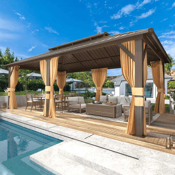 Mellcom 12' X 20' Hardtop Gazebo Aluminum Frame Gazebo with Galvanized Steel Double Roof