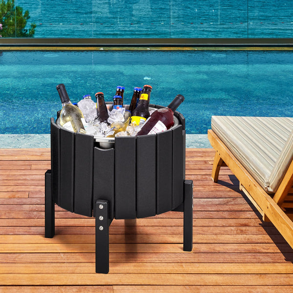 Yoleny Outdoor Patio Cooler, Cooler Table for Patio and Deck, HDPE, Black