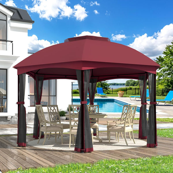 Richryce Outdoor Gazebo, 13x13 Ft 6-Sided Pop-Up Canopy with Double Air Roof & Netting Walls, Heavy Duty Steel Frame for Backyard, Patio, Poolside