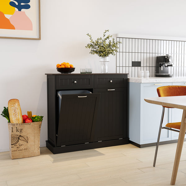 SOBREMESA Double Tilt-Out Trash Can Cabinet, 20 Gallon Freestanding Kitchen Garbage Holder with 2 Drawers & Cutting Board, Pet-Proof