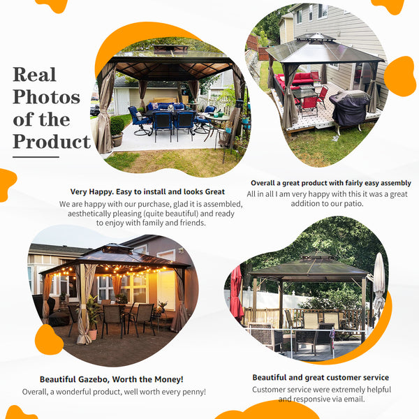 EROMMY 12' x 20' Outdoor Patio Gazebo Hardtop Gazebo with Polycarbonate Double Roof for Garden, Patio, Lawns