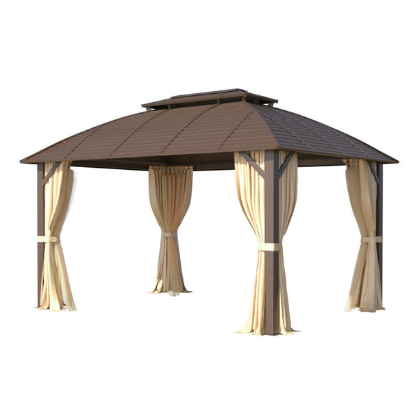 Mellcom 10' x 13' Hardtop Gazebo, Double Galvanized Steel Arc Roof with Aluminum Frame, Brown