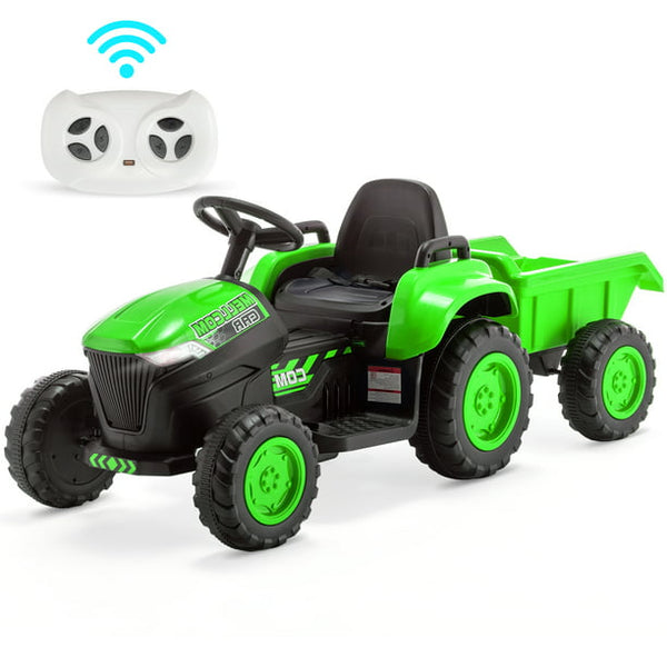 Hommow Kids Ride on Tractor with Remote Control, 12V 7AH Battery Powered Electric Tractor with 30W Dual Motors/Cool Lights/Bluetooth Music for Kids, Green