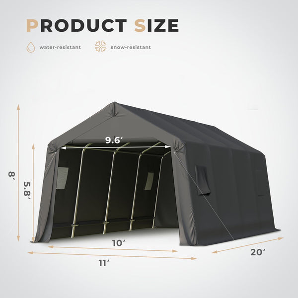 Hommow 11'x20' Portable Outdoor Storage Shelter, Heavy Duty Carport, Garage Tent Canopy for Motorcycle, Firewood