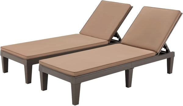 Hommow Outdoor Chaise Lounge Chair,Set of 2 Adjustable Patio Chaise Lounges with Removable Cushion,Brown