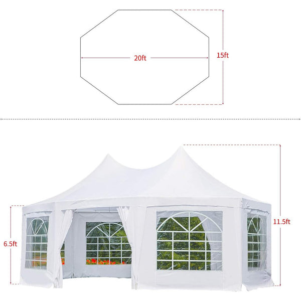 Yoleny 20*15 Ft Party Tent Gazebo Pavilion Adjustable Removable Sidewalls Shelter for Wedding, Garden, White