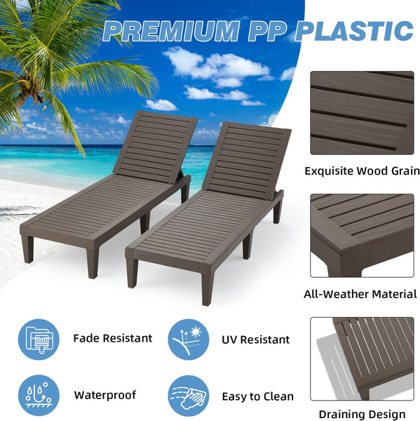 Hommow Outdoor Chaise Lounge Chair,Set of 2 Adjustable Patio Chaise Lounges,Brown