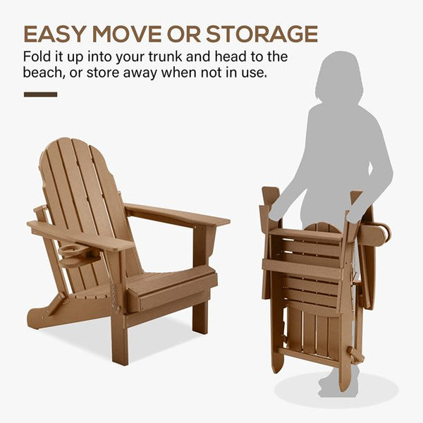 Erommy HDPE Folding Adirondack Chair with Cup for Patio Lawn, Chocolate