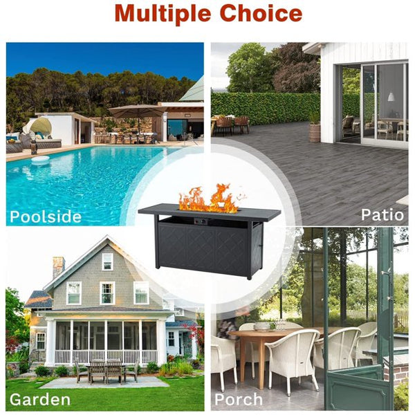 Erommy 57" Propane Fire Pit Table Outdoor, 50000 BTU Rectangular Auto-Ignition Gas Fire Table with Stainless Steel Burner and Lid